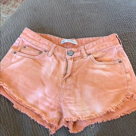 Free People rust orange gray hem denim shorts jean - Picture 3 of 8